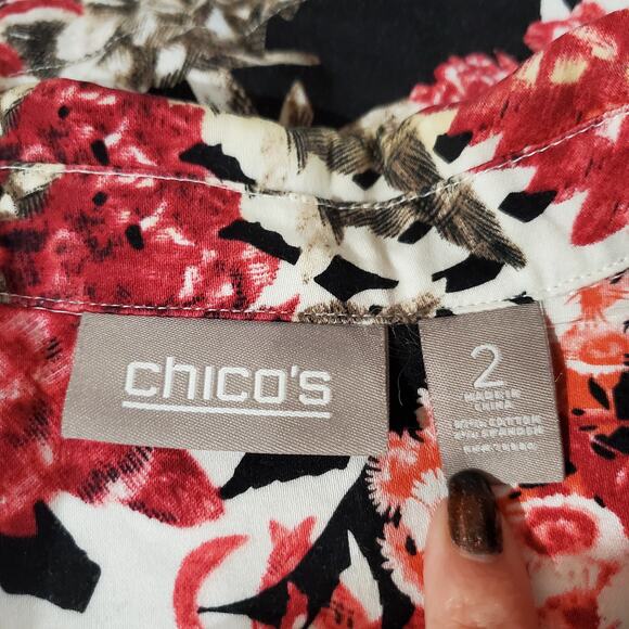 Chicos Womens Floral 3/4 Sleeve Zip Jacket Size 2 US L 12 Lightweight Pockets - Picture 7 of 11